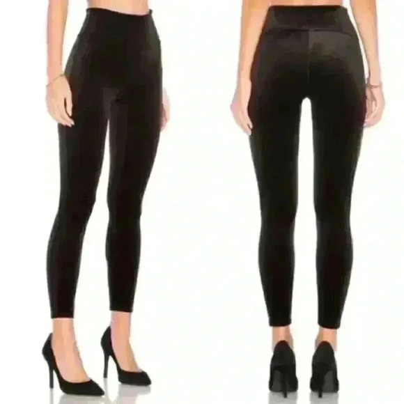 SPANX Black Velvet Tummy Control High Waisted Tights Leggings Size Large - Picture 1 of 11